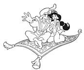 coloriage aladdin et jasmine sur tapis